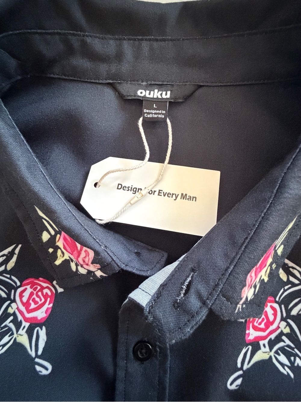 OUKU Men’s L Black Western Shirt Rose Skull Floral Cowboy Button Up NWT - Picture 11 of 13